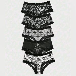 5pk Gothic Hipster Lace Skull Snake Panties